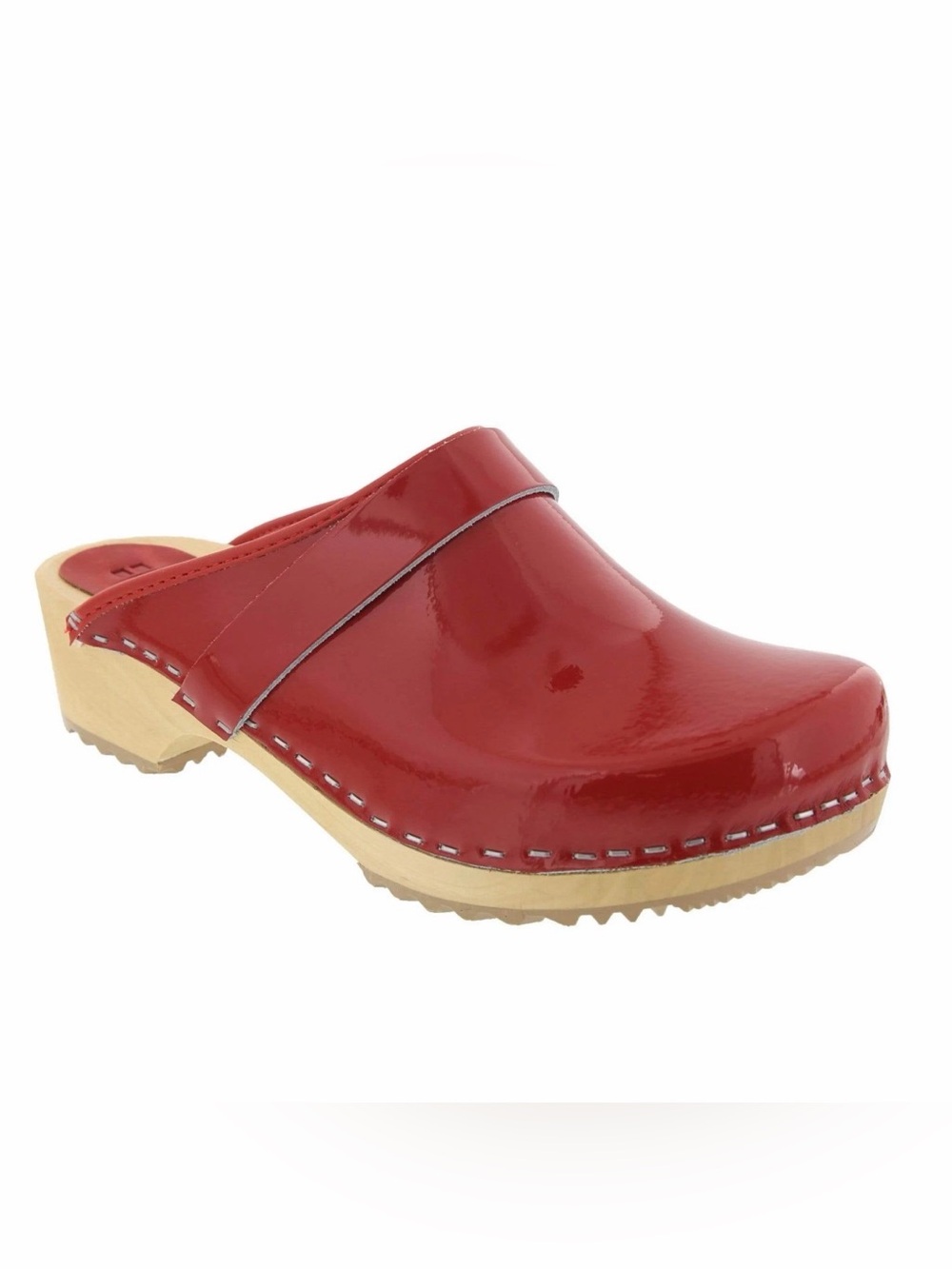 BJORK LEIA Wood Open Back Red Patent Leather Clogs Size 7 or 7.5